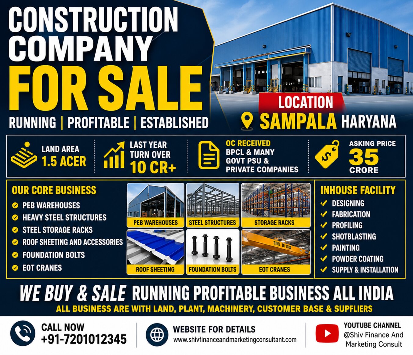STEEL FABRICATION AND CONSTRUCTION COMPNAY FOR SALE IN SAMPLA (Haryana)